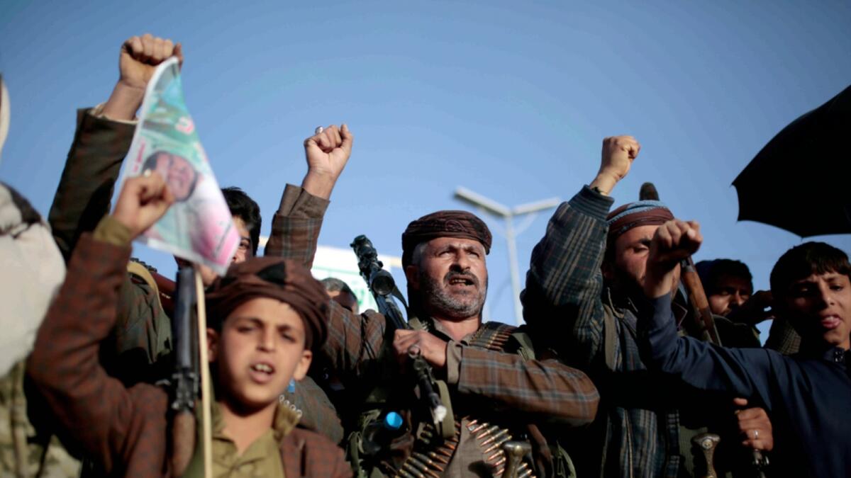 Houthi rebels during a protest against the US in Sanaa in January. — AP file