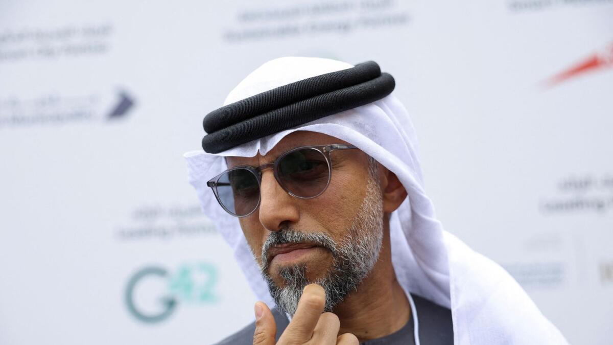 Suhail Mohamed Al Mazrouei speaks to reporters on the sidelines of the World Governments Summit in Dubai. — Reuters