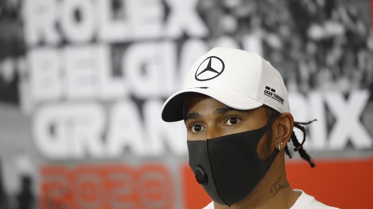 Mercedes driver Lewis Hamilton of Britain during a media conference