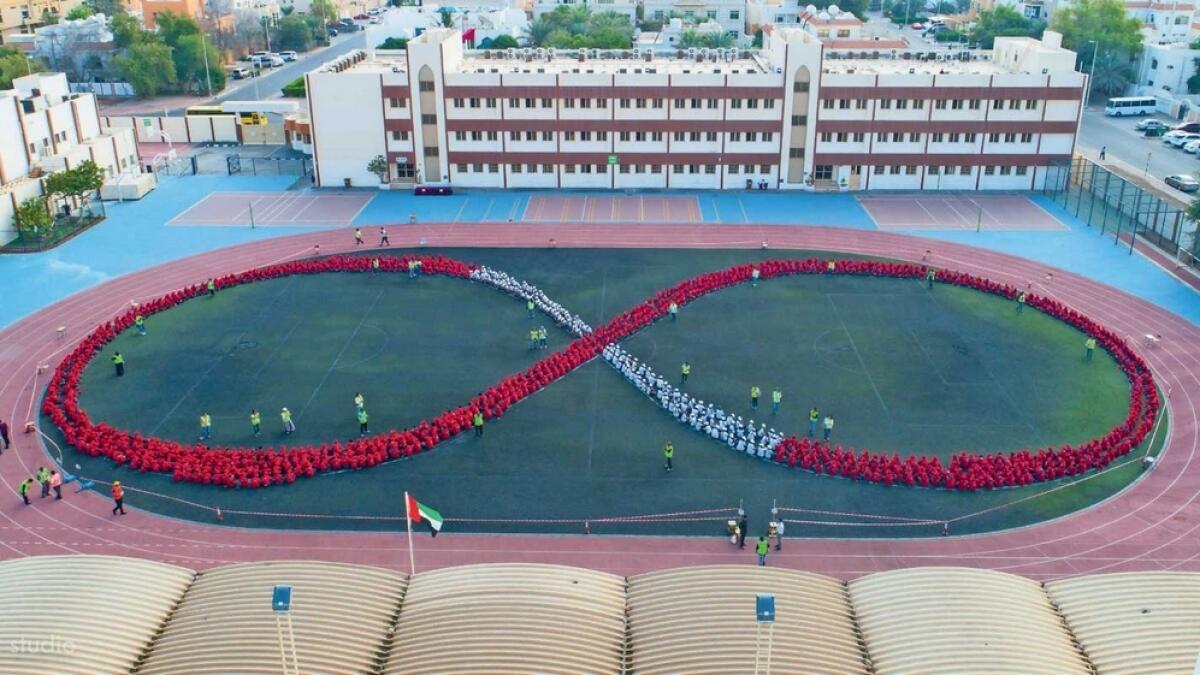 The human infinity symbol made by students of Abu Dhabi Indian School, Al Muroor. — Supplied photo