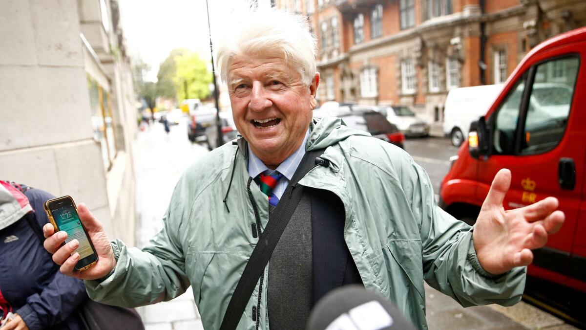 Stanley Johnson, father of Britain's Prime Minister Boris Johnson, is seen in Westminster, in London, Britain.