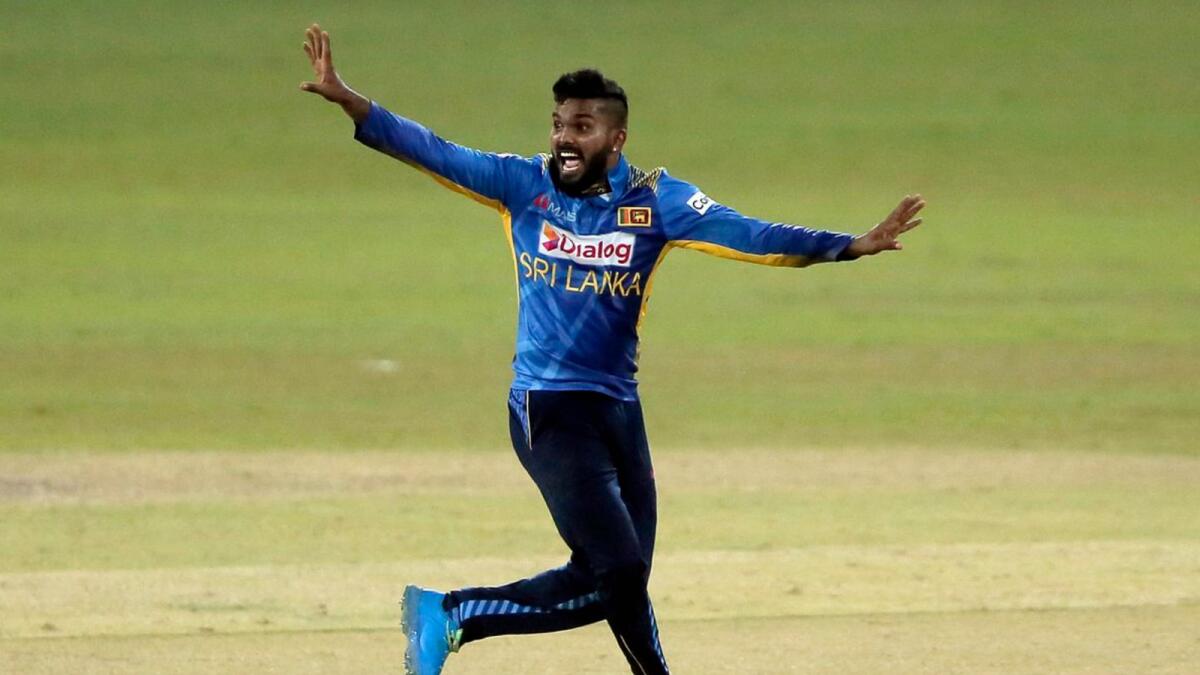 Wanindu Hasaranga appeals for the wicket of India's Shikhar Dhawan during a T20 match. (Reuters file)