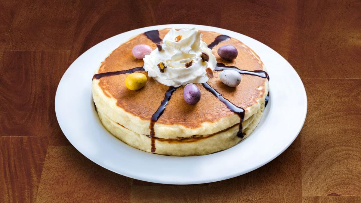 The madness of pancakes.  Cadbury Mini Egg Pancakes, need we say more?  Denny's United Arab Emirates serve up the ultimate Easter treat this Sunday for Dh14.