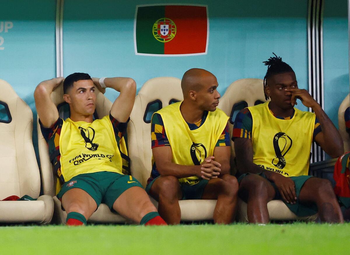 Portugal's Cristiano Ronaldo is pictured on the substitutes bench. Photo: Reuters