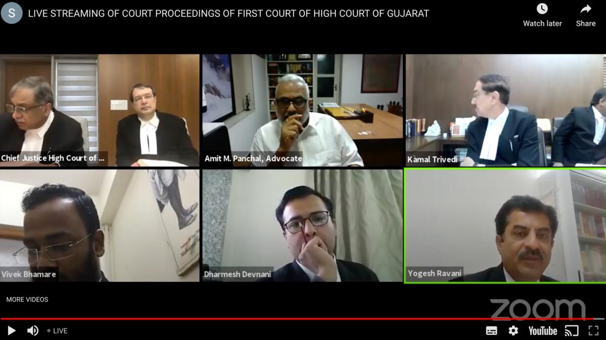 A screengrab from the first livestreaming session of Gujarat High Court.