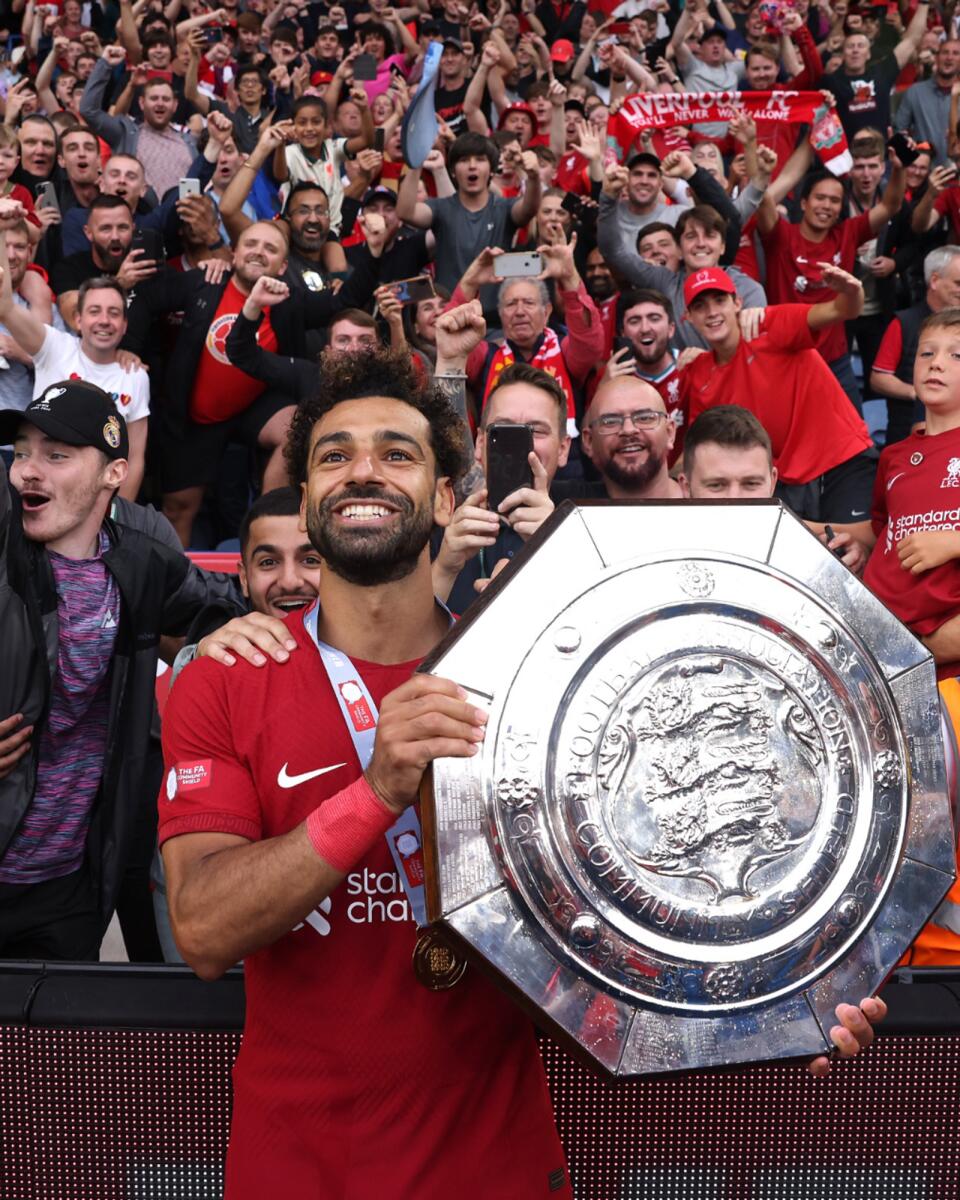 Liverpool's Mohamed Salah with the Community Shield. — Liverpool FC Twitter