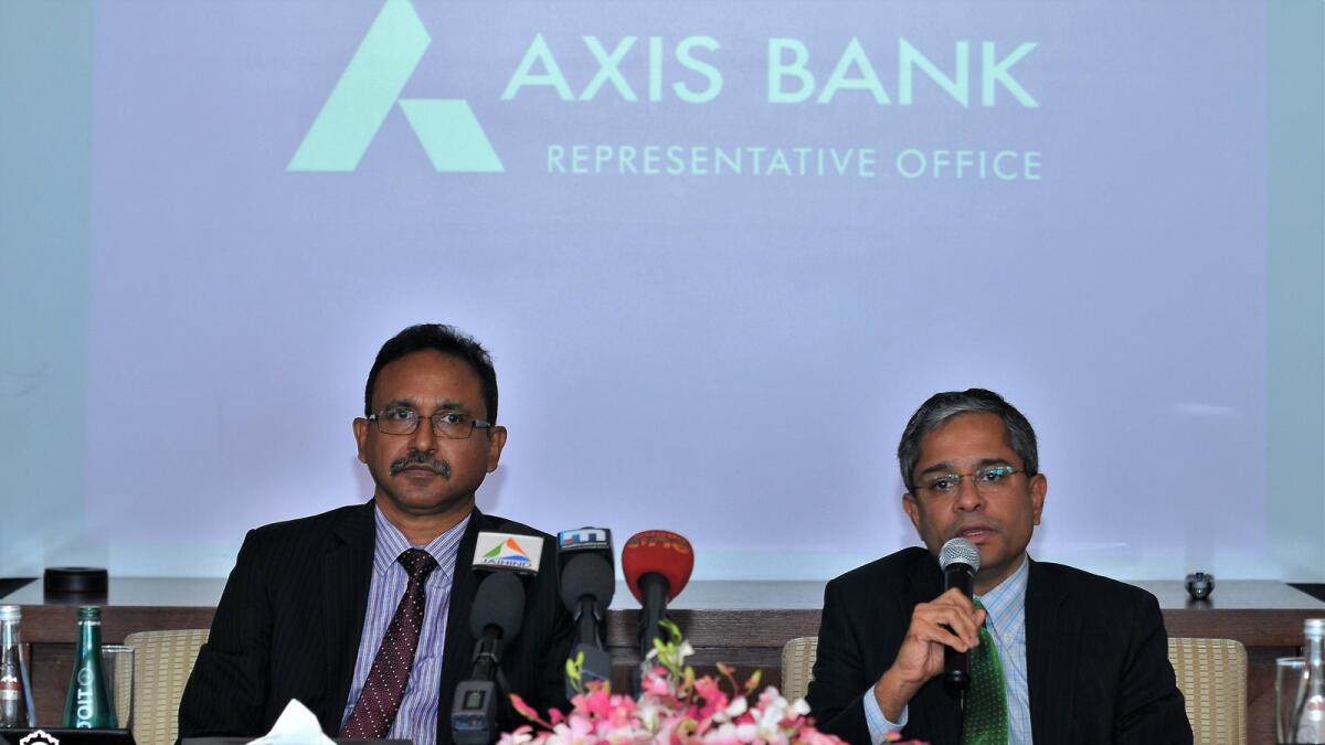 Jacob Ninan, Head of GCC region, Axis Bank and Rajiv Anand at the Press conference. 