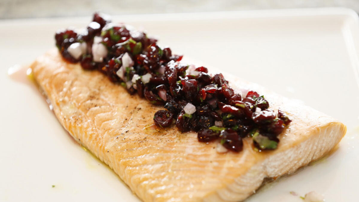 Ramadan Delights: Roasted salmon with dried cranberries salsa