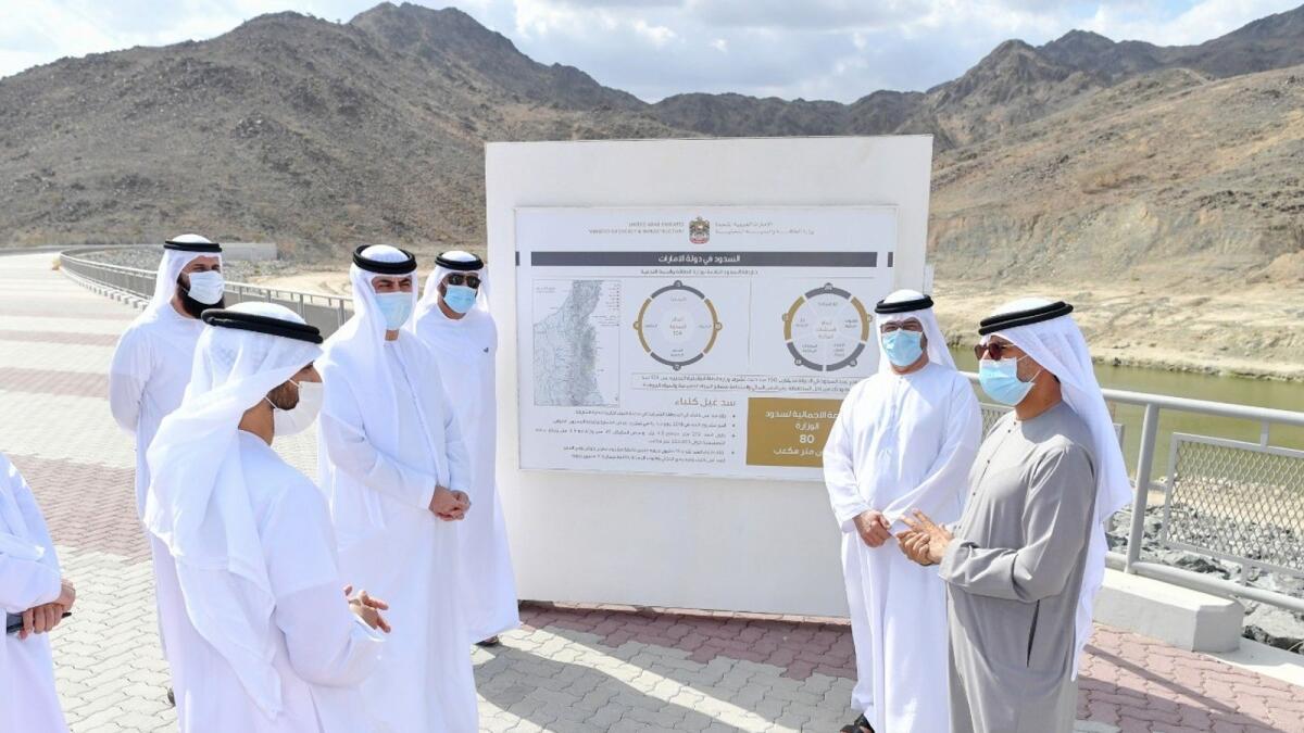 Suhail bin Mohammed Al Mazrouei at the Wadi Al Ghail Dam. — Wam photos