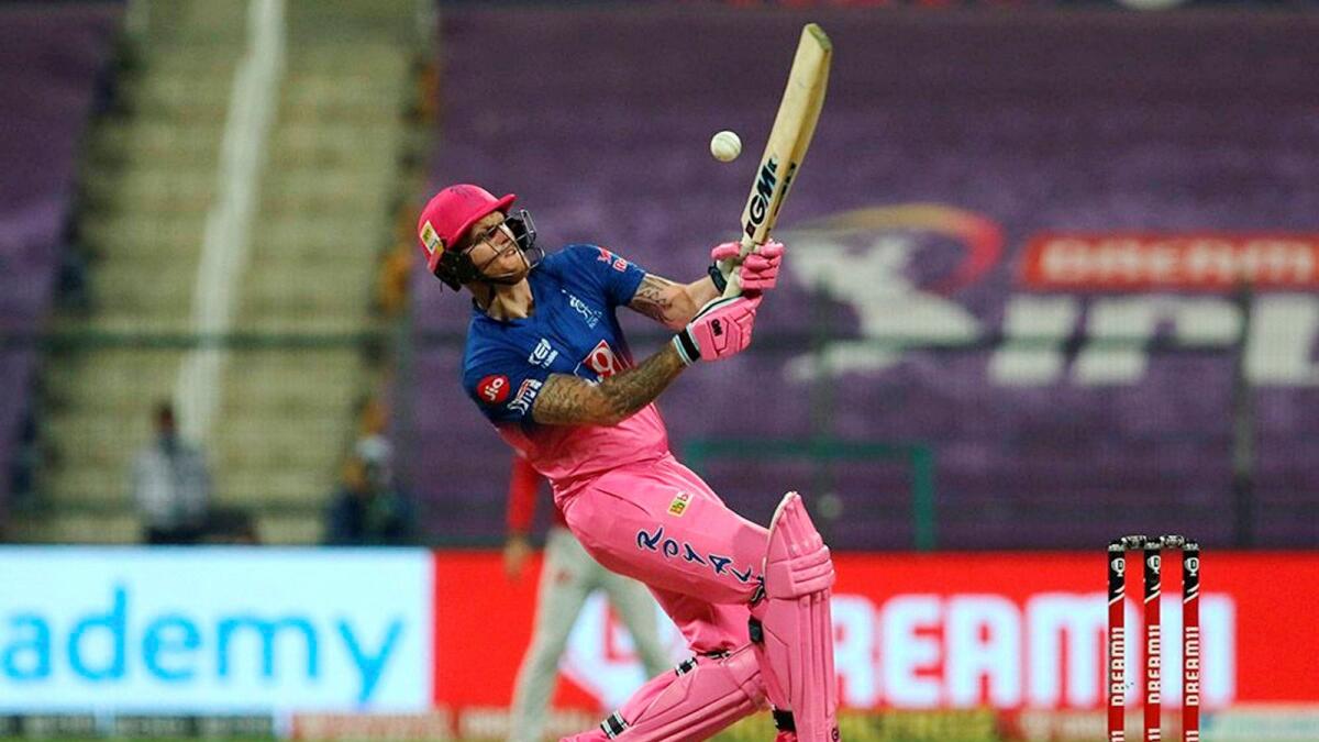 Ben Stokes of Rajasthan Royals plays a shot during the IPL match against Kings XI Punjab. — PTI