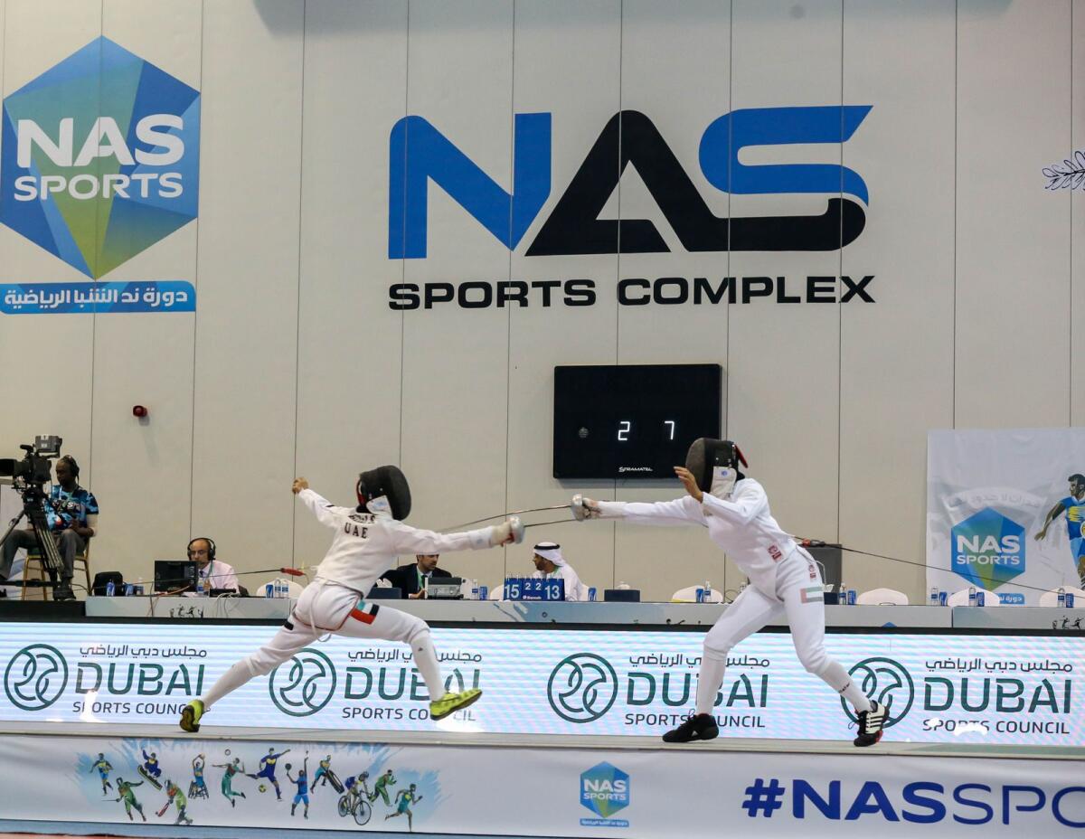 More than 125 fencers from across the world are in action at the main hall of the Nad Al Sheba Sports Complex. — Supplied photo