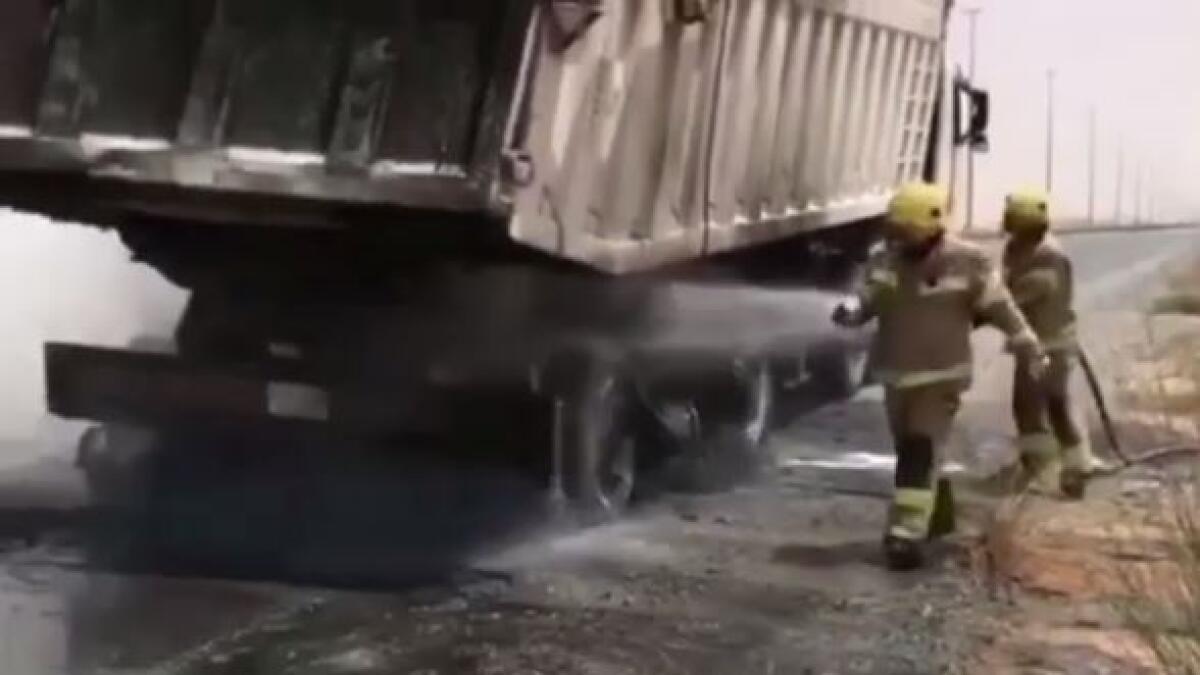 The truck was totally destroyed in the blaze