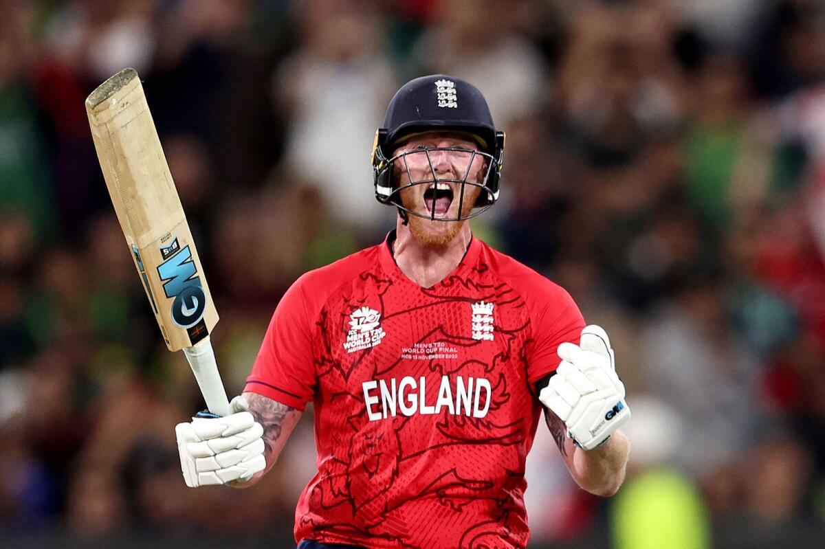 England's Ben Stokes celebrates after winning the T20 World Cup final against Pakistan in Melbourne on Sunday. — AFP