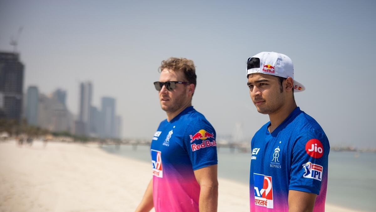 David Miller and Riyan Parag in their new IPL 2020 team jerseys (Supplied photo)