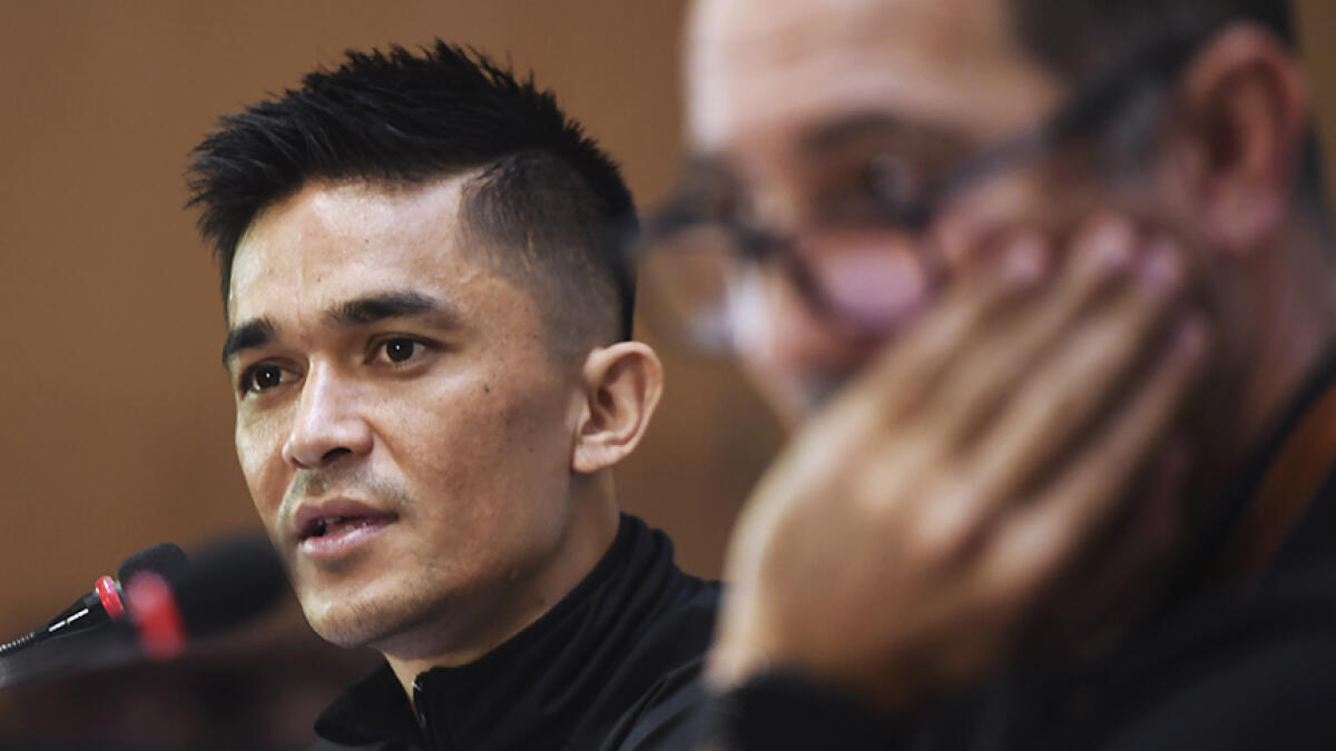 Sunil Chhetri (left) proposed a barter deal to Netflix. -- AFP file