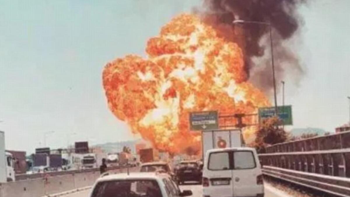 Fuel tanker-truck collision causes huge explosion on highway 