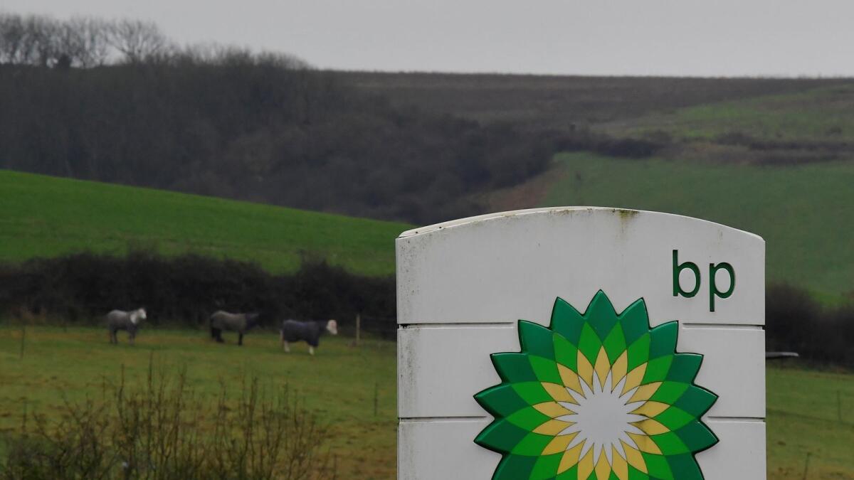 Signage is seen for BP (British Petroleum) at a service station near Brighton, Britain. — Reuters