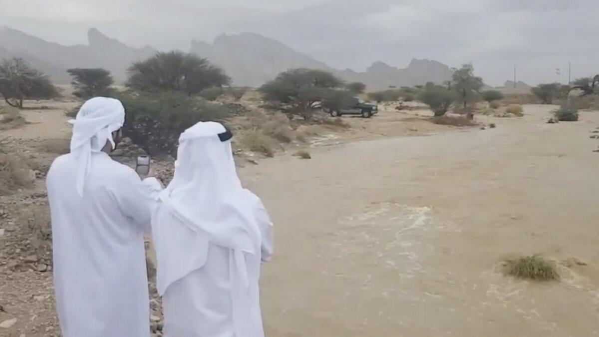 Several clips also show water rushing down Jebel Hafeet.