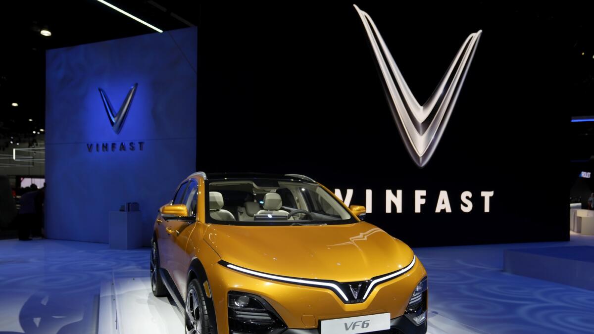 A Vinfast VF6 is displayed at the AutoMobility LA Auto Show. Vietnamese automaker Vinfast plans to invest up to $2 billion into building an electric vehicle factory in southern India’s Tamil Nadu state. — AP
