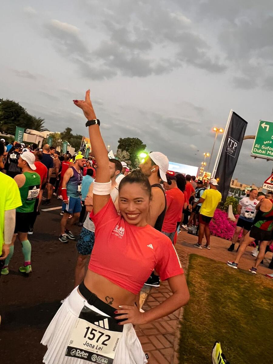 Jona Lei Jagonos completed the 42 km run at the Dubai Marathon. — Supplied photo
