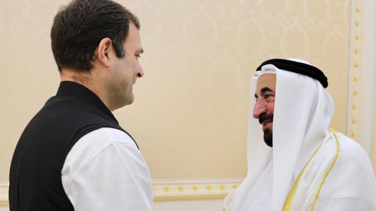 Sharjah Ruler receives Rahul Gandhi at his office