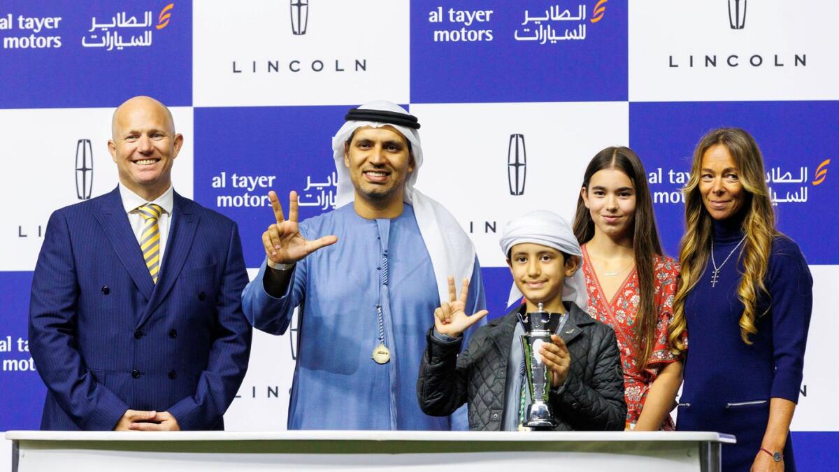 Connections of Royal Dubai at the prize presentation for the Corsair Handicap. - Photo by DRC