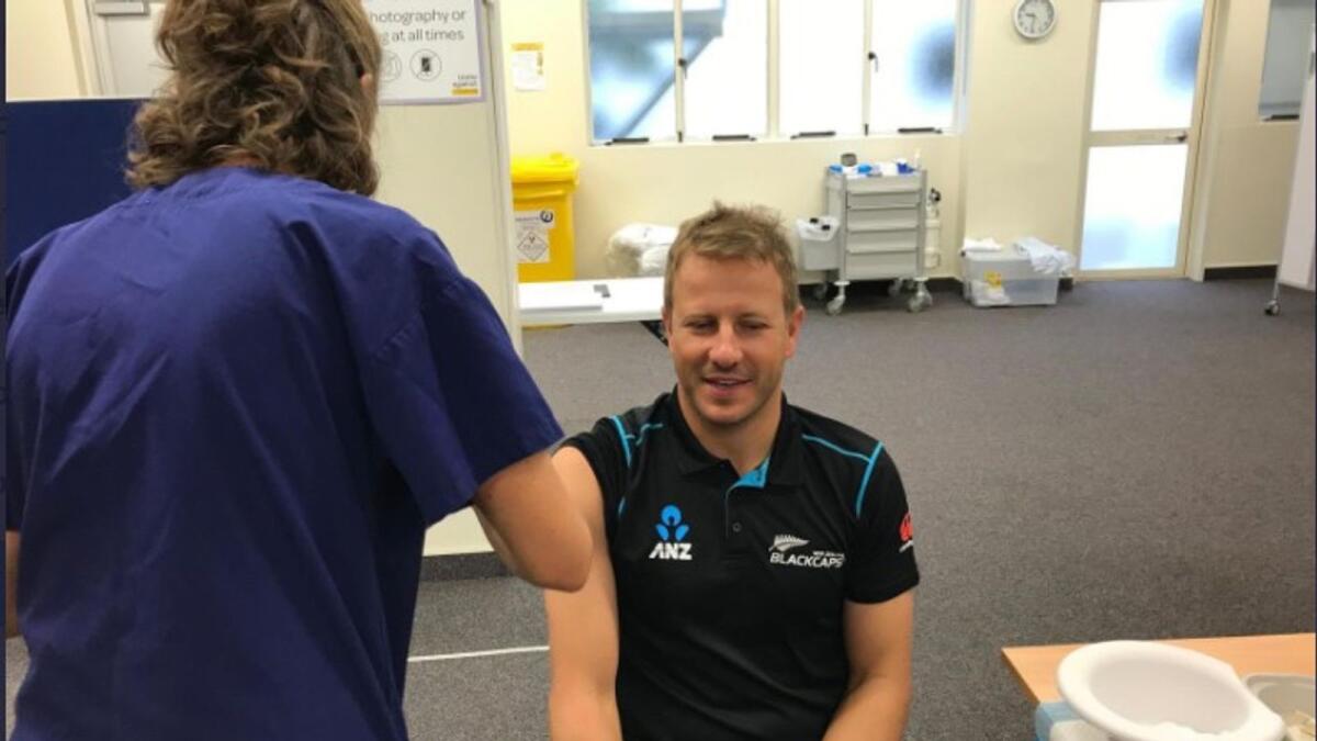 Neil Wagner receiving the Covid-19 vaccine on Tuesday. (Blackcaps Twitter)