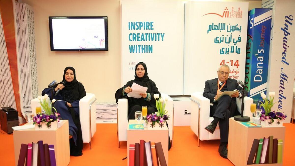 From right to left: Dr. Mubarak Rabi, Fathia Al Nimr, Dr. Latifaa Al Najjar