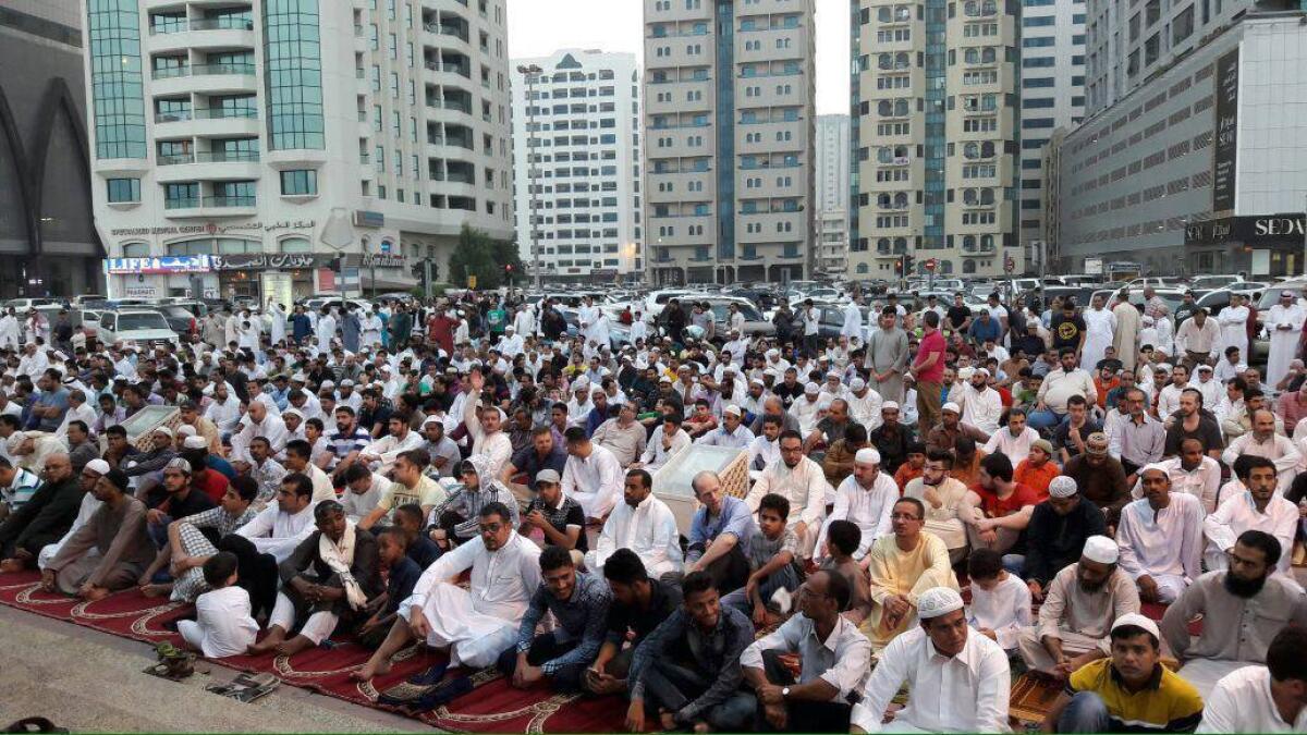 People gather to offer prayers during ? Eid Al Fitr in Sharjah . Photo by Juidin Bernarrd / Khaleej Times ?