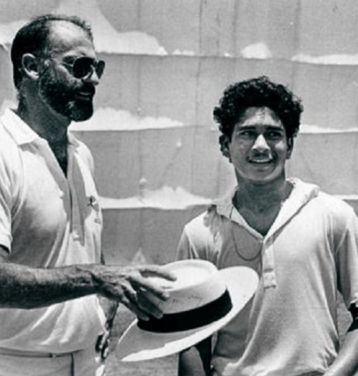 Sachin Tendulkar learning the art of fast bowling from Dennis Lillee at MRF Pace Academy. — Picture courtesy indianhistorypics Twitter
