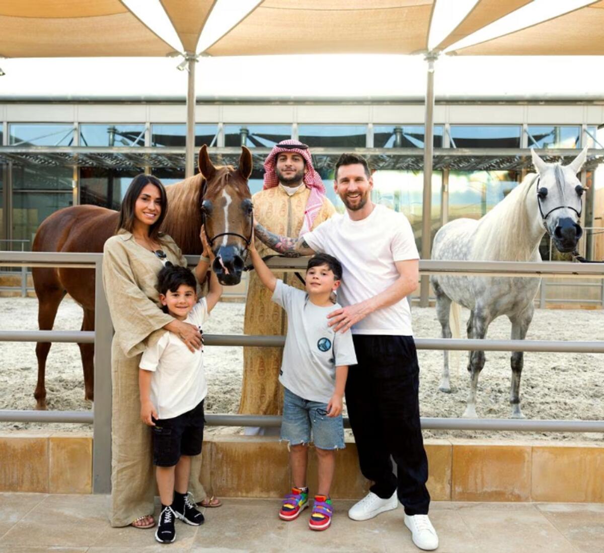 Paris St Germain's Lionel Messi with his wife Antonela Roccuzzo and their sons during a visit to Saudi Arabia Saudi Ministry of Tourism. Photo: Reuters