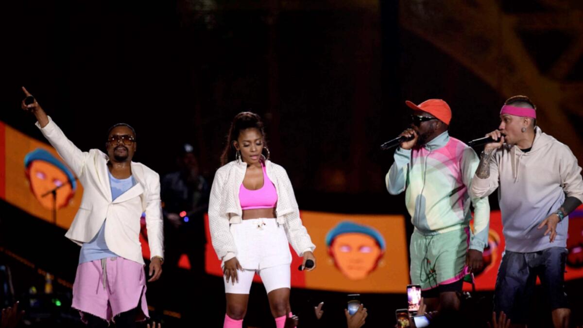 US pop band Black Eyed Peas members perform during a 'Global Citizen Live' concert in Paris. — AFP