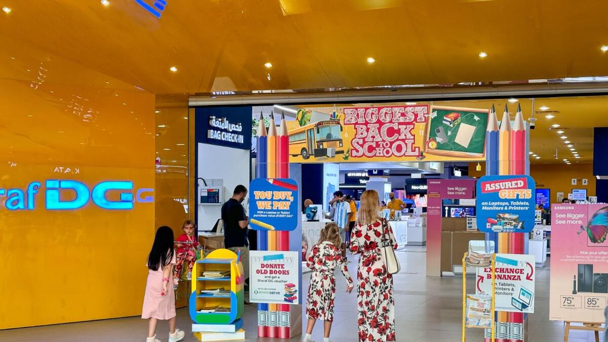 Back-to-school offers at a SharafDG store in Dubai.