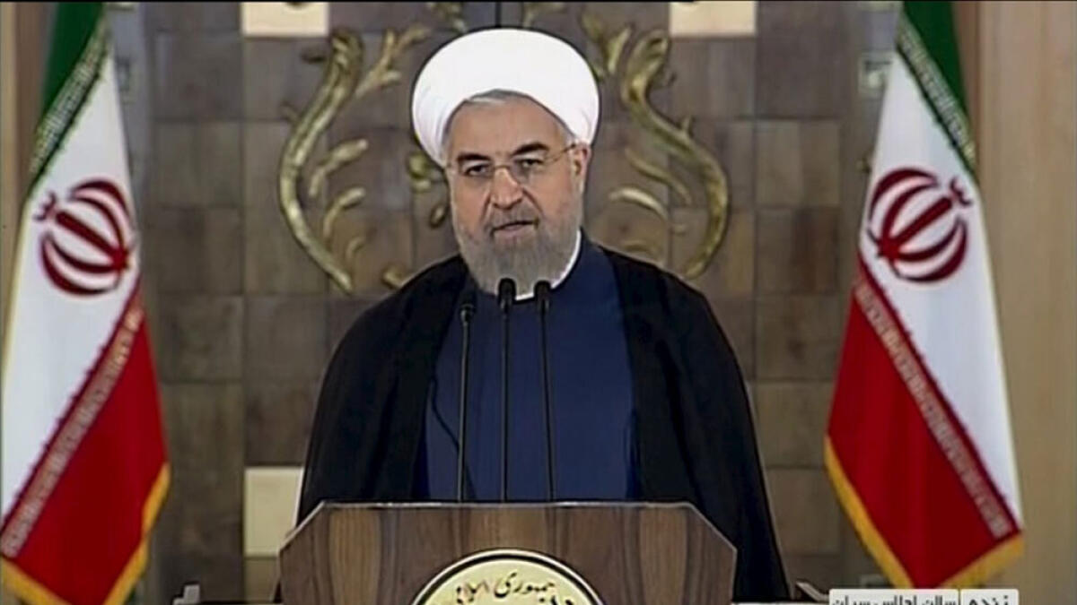 Iranian President Hasan Rohani is seen making a speech to the nation in a still image taken from video broadcast by IRINN