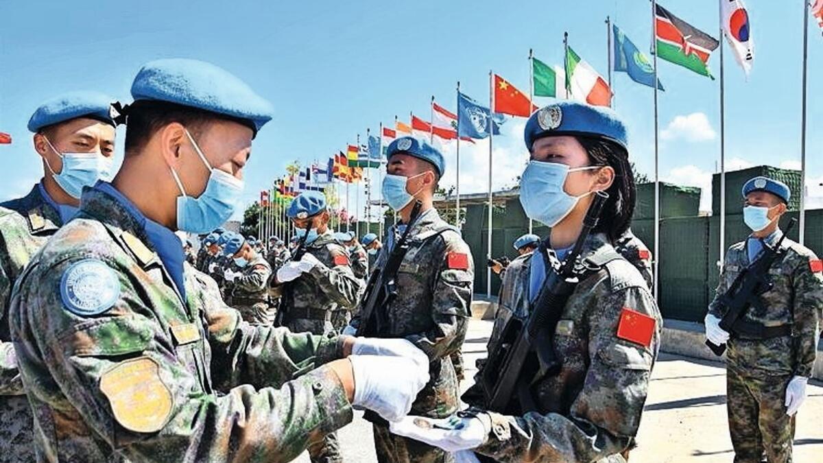 On June 16, 2021, 410 members of the 19th Chinese Peacekeeping forces were awarded with the United Nations Peace Medal of Honor at the ceremony held in a village in southern Lebanon.(Photo by Liu Haowei)