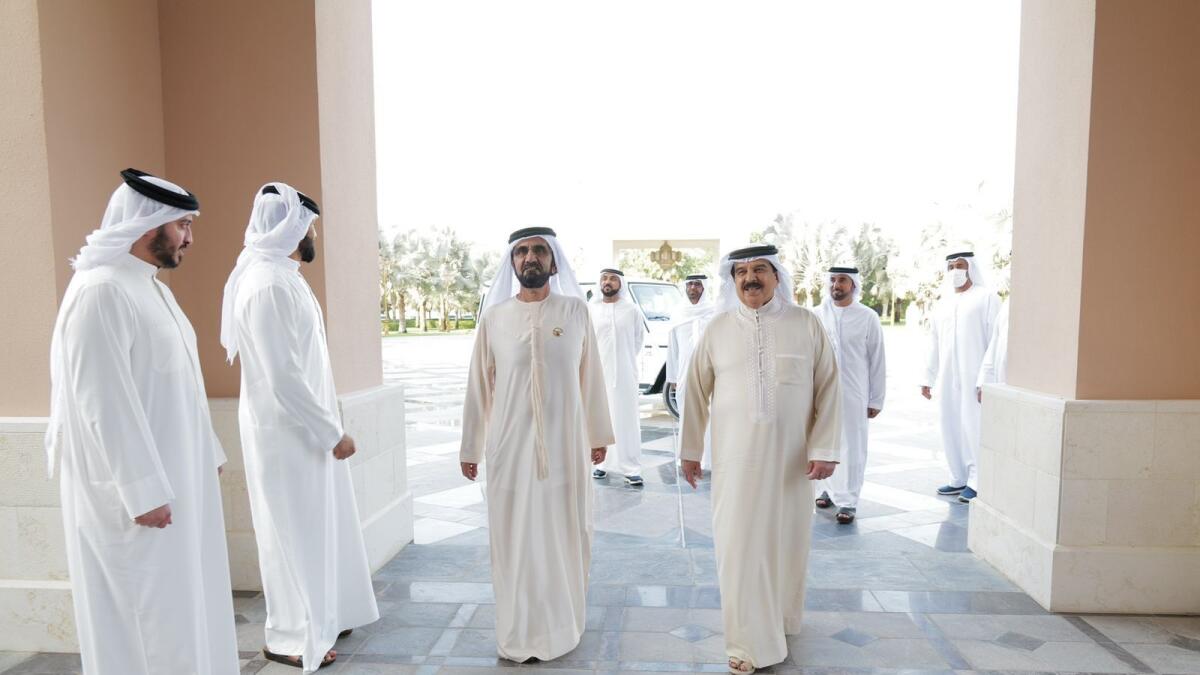 Sheikh Mohammed with King Hamad of Bahrain in Abu Dhabi on Thursday. — Courtesy: Twitter