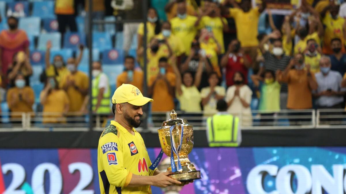 Chennai Super Kings captain MS Dhoni holds the IPL trophy. — BCCI