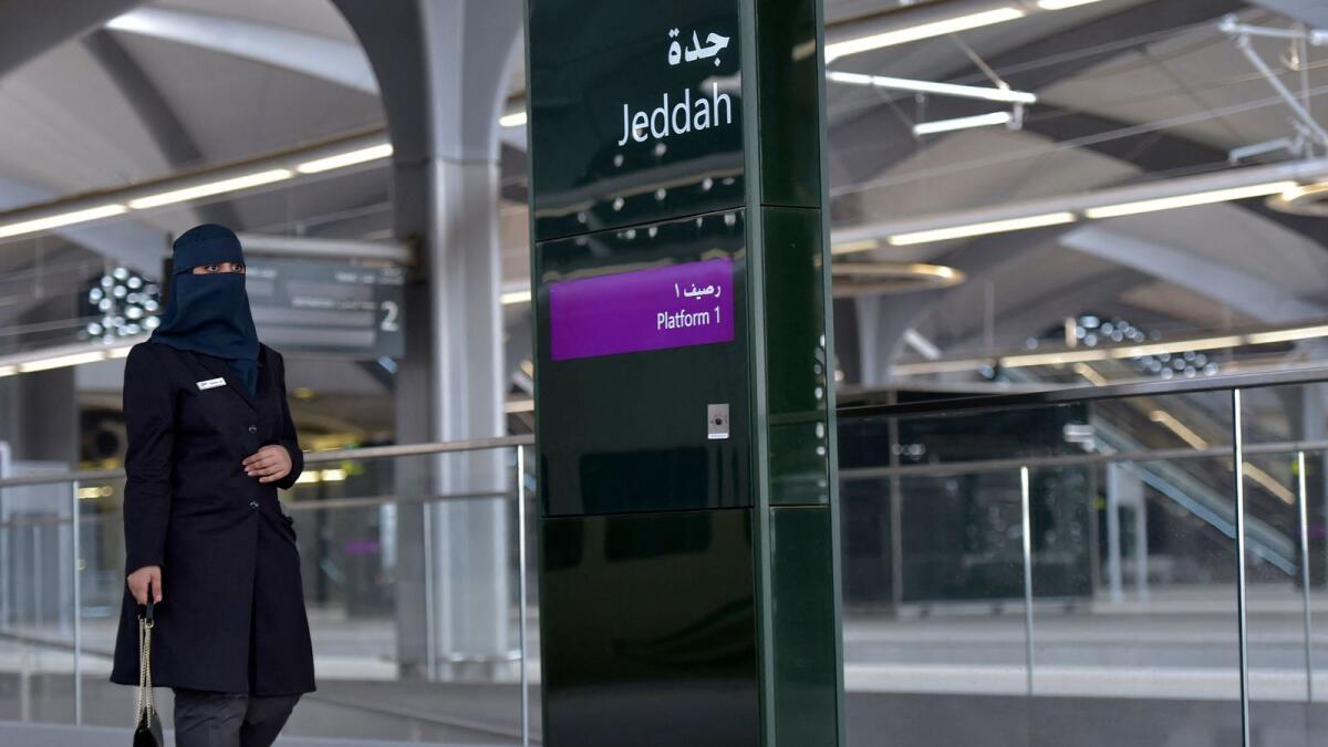 Tharaa Ali is pictured at the train station in Saudi Arabia's Red Sea coastal city of Jeddah, on January 22, 2023. — AFP
