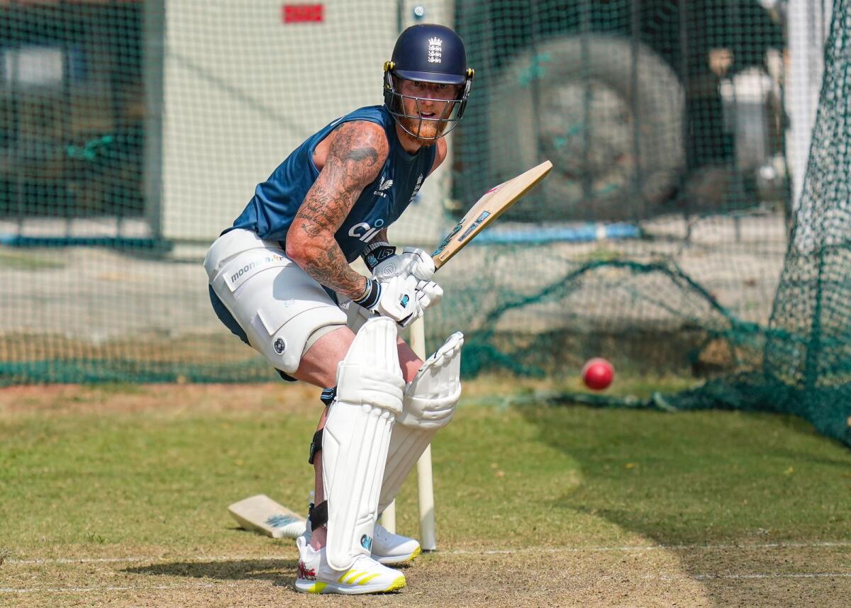 England's Ben Stokes during a practice session ahead of the first Test in Hyderabad. — PTI