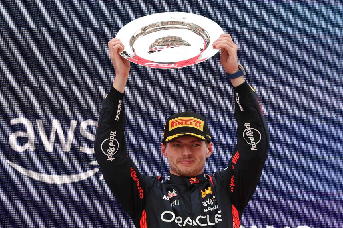 Red Bull's Dutch driver Max Verstappen celebrates winning the Spanish Formula One Grand Prix. — AFP