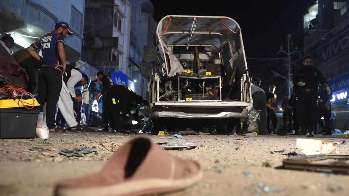 AFP file photo of a bomb blast on a Pakistan Ranger's vehicle in Karachi.