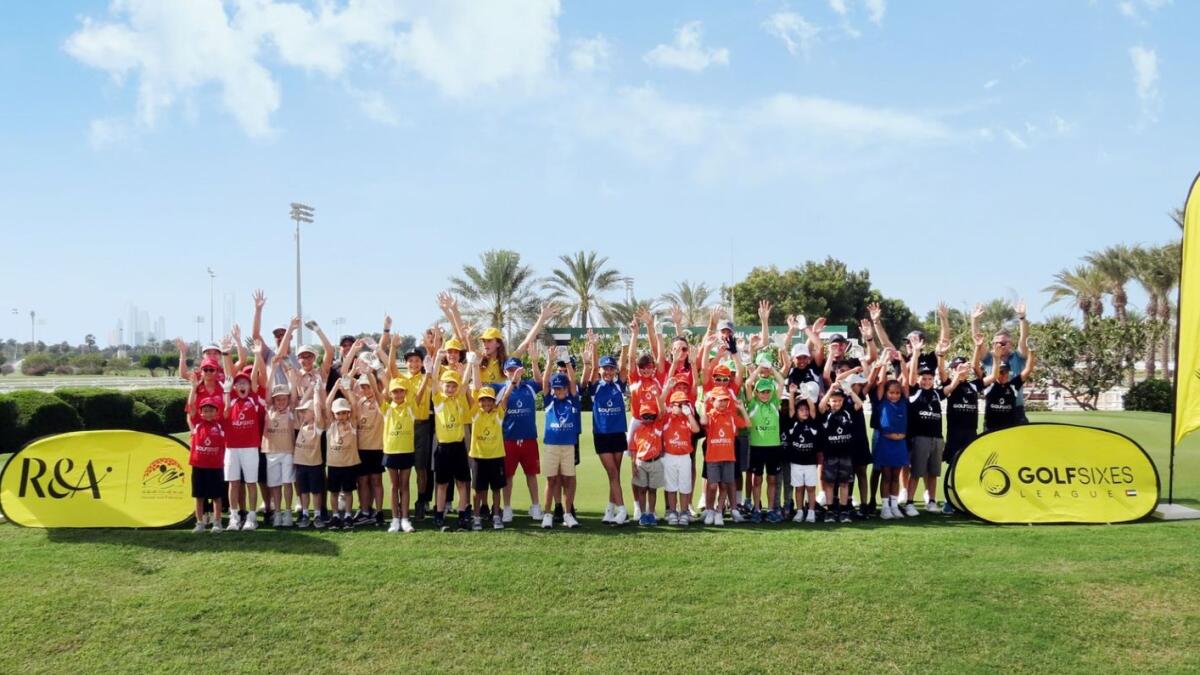 The Abu Dhabi teams along with the EGF Team all lined up at the Golf Sixes Junior League initiative at Abu Dhabi City Golf Club. - Supplied photo