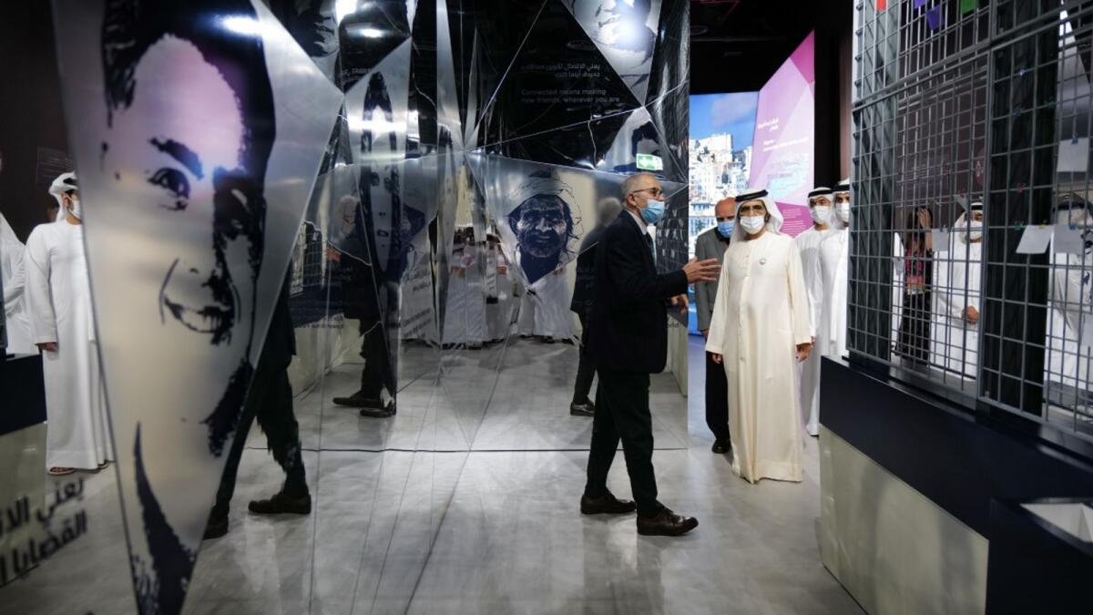 Sheikh Mohammed tours the Algerian pavilion at Expo 2020 Dubai. — Wam