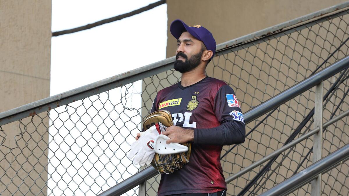 Dinesh Karthik of the Kolkata Knight Riders before the game against the Chennai Super Kings on Wednesday night. — BCCI/IPL