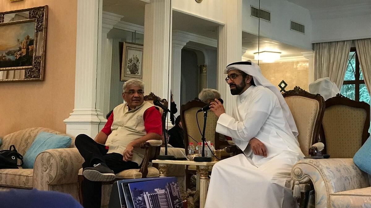 Indian architect, Ashok Mody with Sultan Souud Al Qassemi in Sharjah in one of the very buildings he helped design and build.-Supplied photo