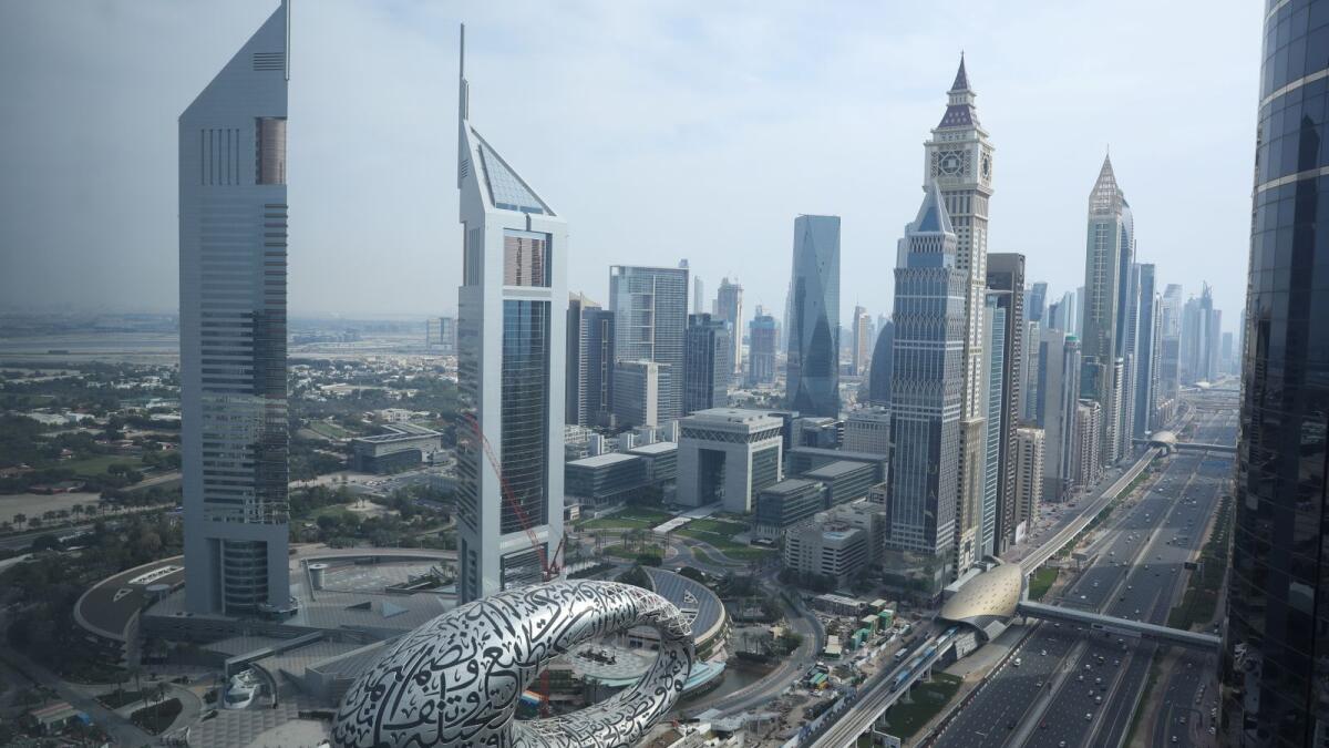 Economic activity in the UAE continued its upward trend in the third quarter of 2021 and the central bank maintained its real total GDP growth forecast that will hit 2.1 per cent last year, with the real non-hydrocarbon GDP projected to increase by 3.8 per cent. -- Reuters file photo