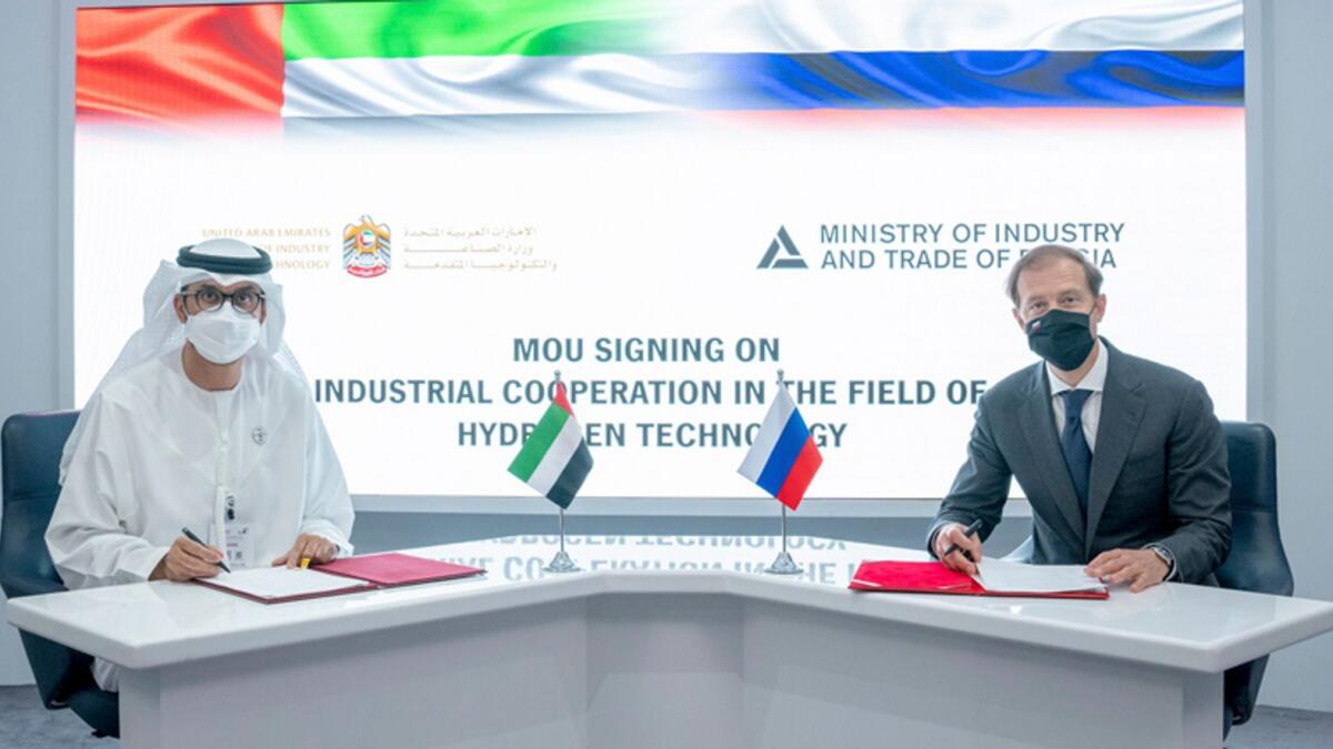 Dr Sultan Ahmed Al Jaber and Denis Manturov ink MoU on the sidelines of the 37th edition of the Abu Dhabi International Petroleum Exhibition &amp; Conference (Adipec 2021).