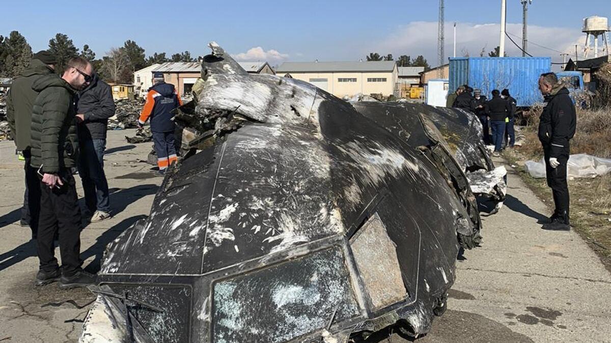 This undated photo provided by the Ukrainian Presidential Press Office, shows the wreckage of the Ukraine International Airlines Boeing 737-800 at the scene of the crash in Shahedshahr, southwest of the capital Tehran, Iran. — AP