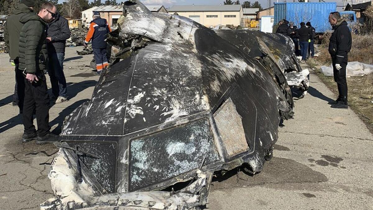 This undated photo provided by the Ukrainian Presidential Press Office, shows the wreckage of the Ukraine International Airlines Boeing 737-800 at the scene of the crash in Shahedshahr, southwest of the capital Tehran, Iran. — AP
