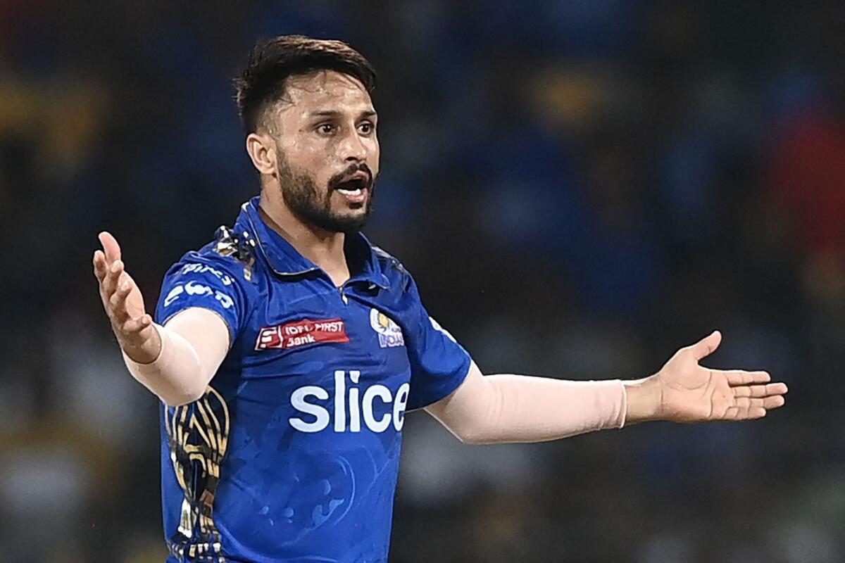 Mumbai Indians' Akash Madhwal appeals for a wicket. — AFP
